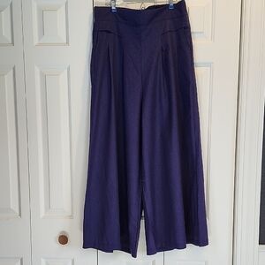 Women's NWOT Navy Blue Wide-Leg Pants Linen Blend, Back Elastic Waist Size XL